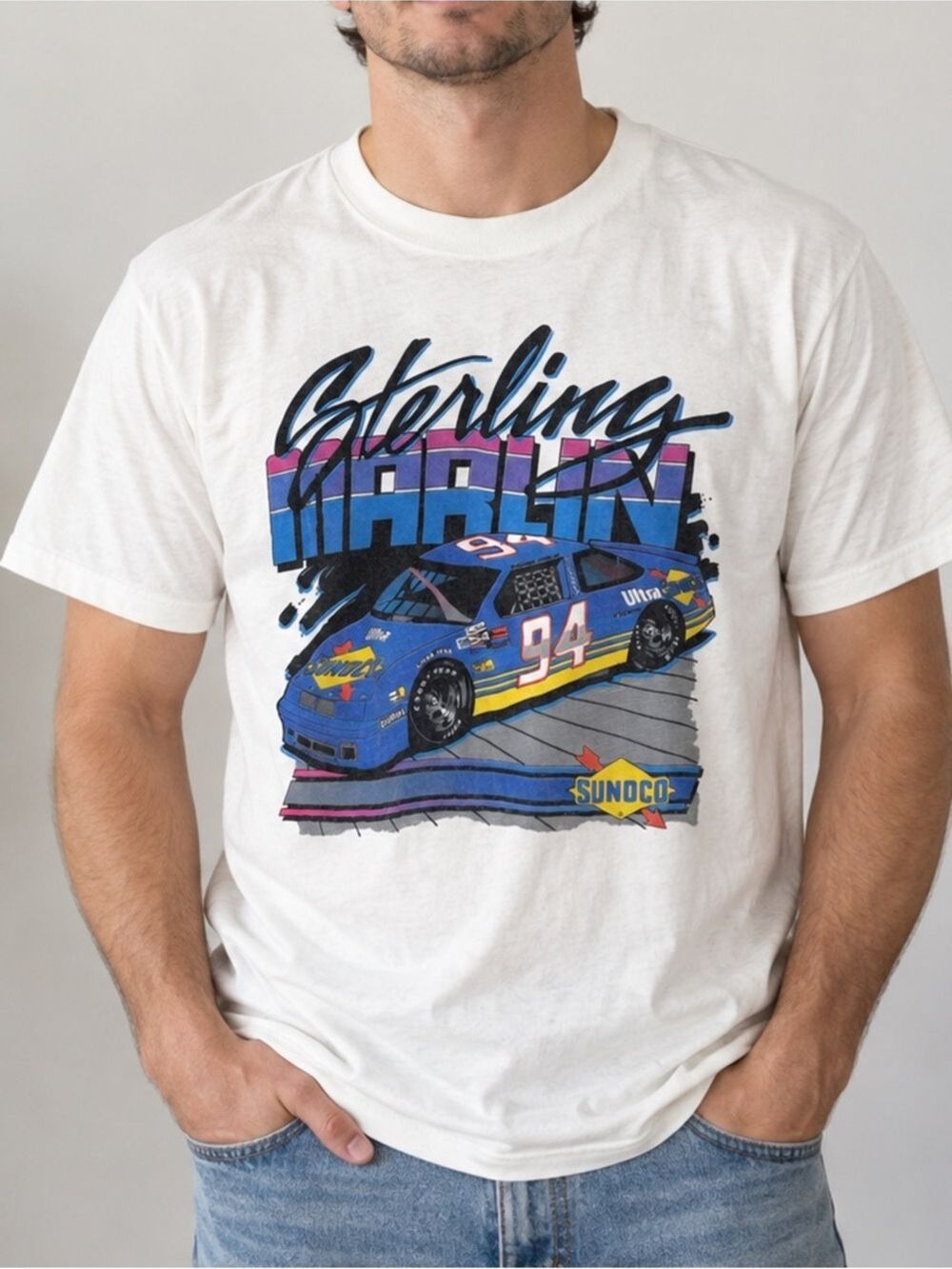 Vintage 1989-1990 Sterling Marlin #94 Sunoco NASCAR Racing T-Shirt Size L